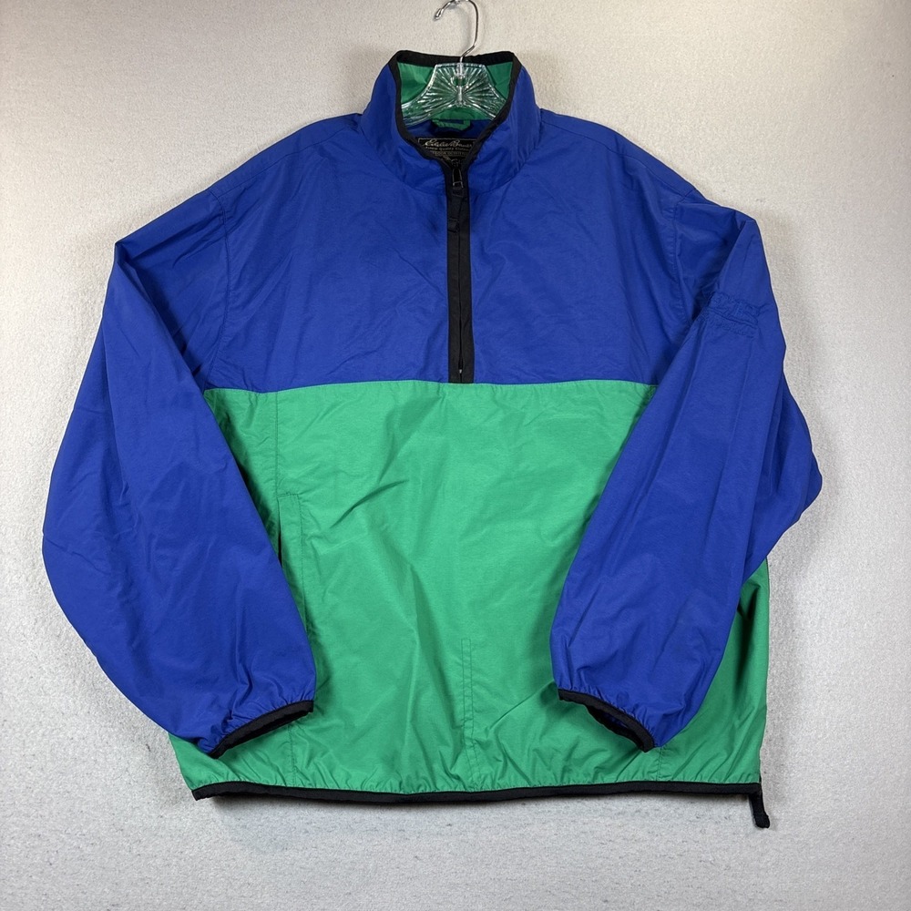 Vintage‎ Eddie Bauer 90s Pull Over Quarter Zip Wind Breaker Blue/Green Size L